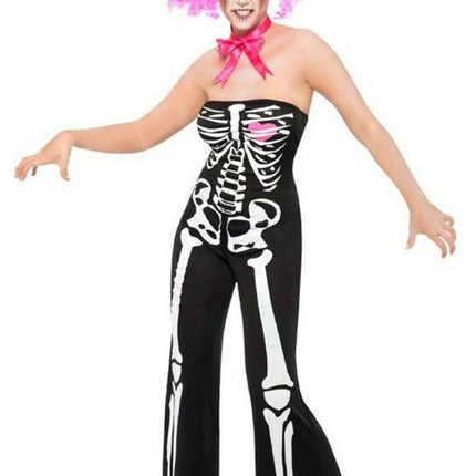 Womens Sassy Sexy Skeleton Adult Costume Jumpsuit and Neck Tie Size XS