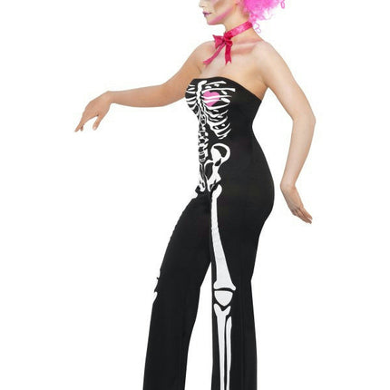 Womens Sassy Sexy Skeleton Adult Costume Jumpsuit and Neck Tie Size XS