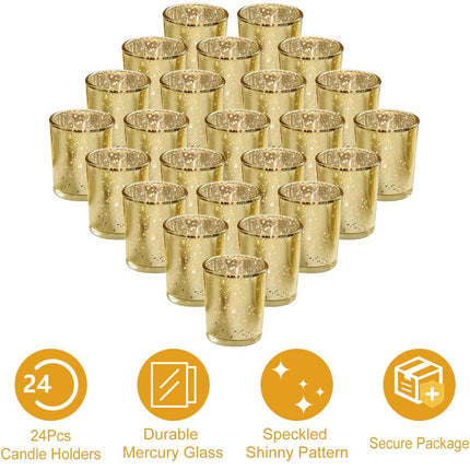 24-Pieces Gold Votive Tealights Candle Holder Mercury Glass