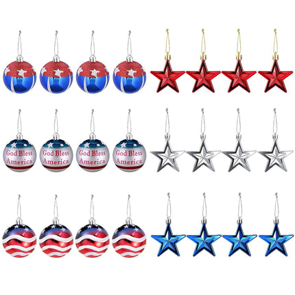 24-Pieces Set: Hanging Ornaments Ball Star Patriotic