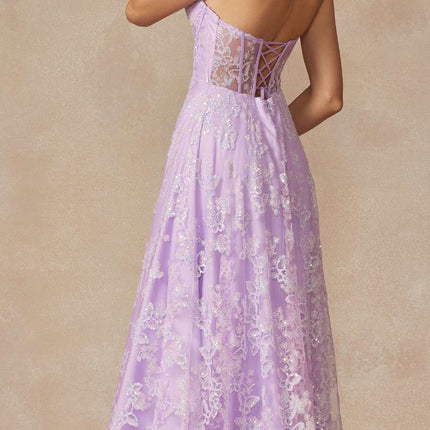 Juliet 2403 Long Butterfly Glitter Embroidered Gown with Corset Top