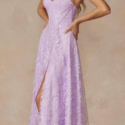 Juliet 2403 Long Butterfly Glitter Embroidered Gown with Corset Top