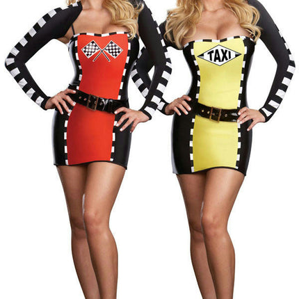 Women's Drive Me Crazy Sexy Taxi Driver Racecar 2-IN-1 Adult Costume Size XL