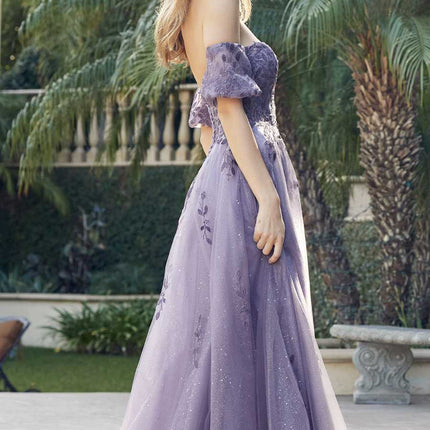 Juliet 2409 Floor Length A-Line Leaf Embroidered Gown Detachable Sleeves