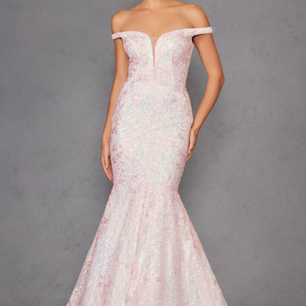 Juliet 2412 Mermaid Gown Plunging Deep V Illusion Neckline Off the Shoulder