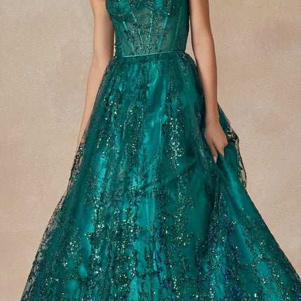 Juliet 2414 Floor Length A-Line Glitter Lace Tulle Ball Gown