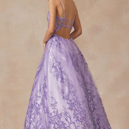 Juliet 2414 Floor Length A-Line Glitter Lace Tulle Ball Gown
