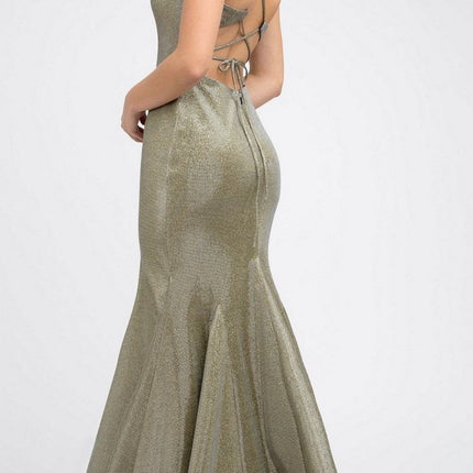 Juliet 242 Metallic Mermaid Long Prom Dress Lace-Up Back