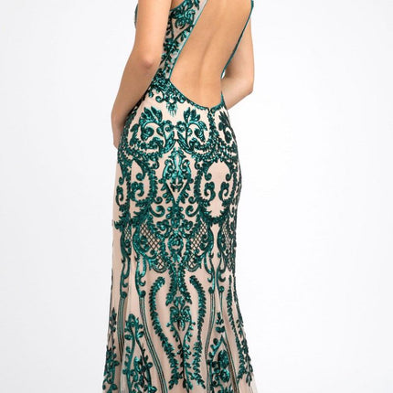Juliet 243 Sequins Long Evening Dress Cut-Out Back