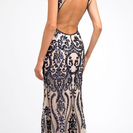 Juliet 243 Sequins Long Evening Dress Cut-Out Back
