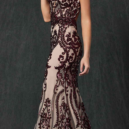 Juliet 243 Sequins Long Evening Dress Cut-Out Back