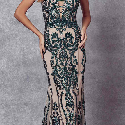 Juliet 243 Sequins Long Evening Dress Cut-Out Back