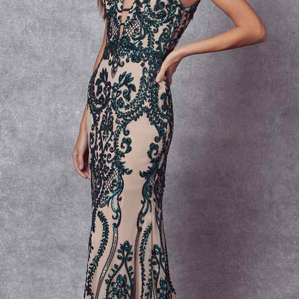 Juliet 243 Sequins Long Evening Dress Cut-Out Back