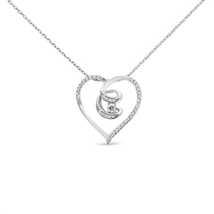 .925 Sterling Silver 1/4 Cttw Brilliant-Cut Diamond Open Heart Twisted Awareness Ribbon 18" Pendant Necklace (H-I Color, I1-I2 Clarity)