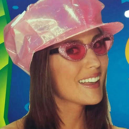 Pink Shiny Iridescent Go Go 60s 70s Cap Costume Hat