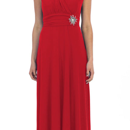 CLEARANCE - Celavie 2466L Red Cap Sleeve A-line Long Dress (Size 2XL)
