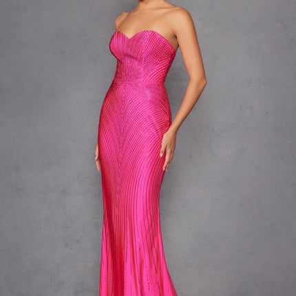 Juliet JT2472R Long Strapless Rhinestone Details Sweetheart Fitted Gown