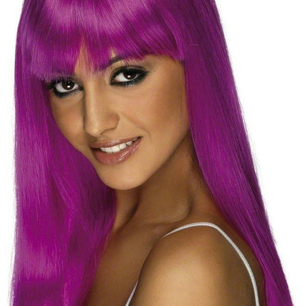 Smiffy's Neon Purple Glamourama Long Wig with Bangs