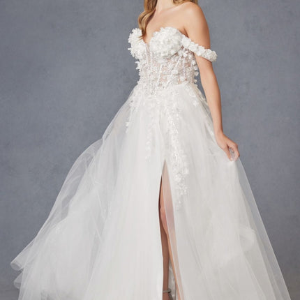 Juliet JT2483KW Dress Off Shoulder 3D Floral Ball Gown