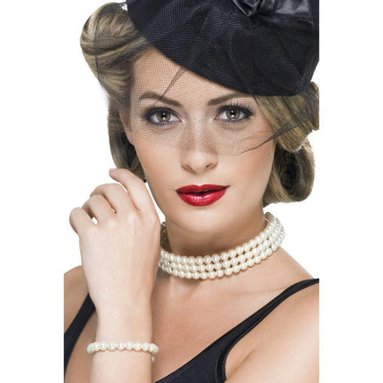 50's Vintage Faux Pearl Costume Jewelry Choker Necklace and Bracelet Set