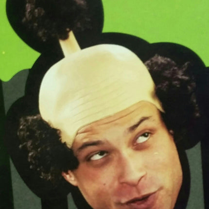 Sensei Wig Latex Bald Cap with Curly Black Hair Funny Costume Headpiece