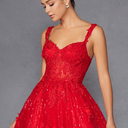 Juliet JT2495A Long A-Line Floral Lace Evening Gown