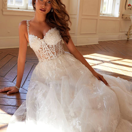 Juliet JT2495AW Long A-Line Floral Lace Bridal Gown