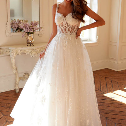 Juliet JT2495AW Long A-Line Floral Lace Bridal Gown