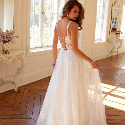 Juliet JT2495AW Long A-Line Floral Lace Bridal Gown