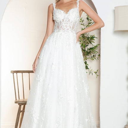 Juliet JT2495AW Long A-Line Floral Lace Bridal Gown