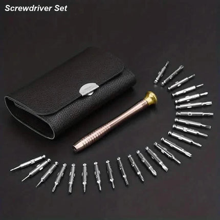 25-Piece Set: Precision Tool Repair Kit with Leather Case