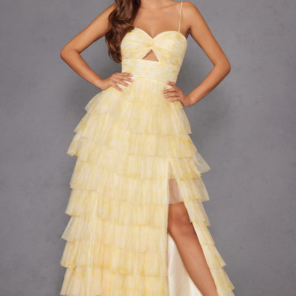 Juliet JT2508A Sweetheart Keyhole Neckline Ruffled Tier Skirt Gown