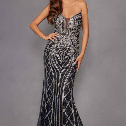 Juliet JT2525L Luxury High End Strapless Fitted Evening Gown