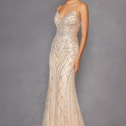 Juliet JT2525L Luxury High End Strapless Fitted Evening Gown