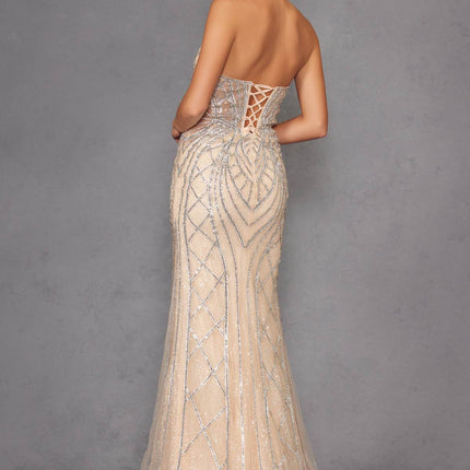 Juliet JT2525L Luxury High End Strapless Fitted Evening Gown