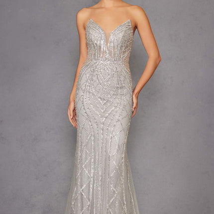 Juliet JT2525L Luxury High End Strapless Fitted Evening Gown