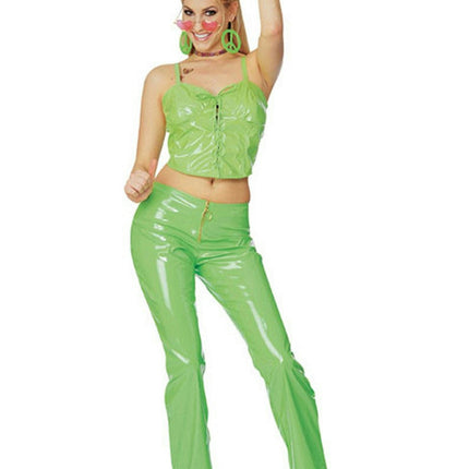 Rubies Sexy Lime Green Disco Girl Costume Bustier Bellbottoms Size Medium 10-14