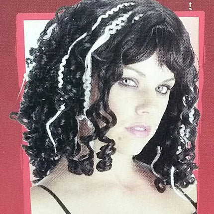 Women's Victorian Curly Streaked Black and White Vampire Wig