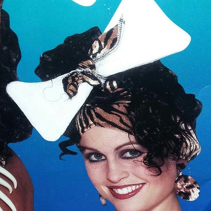 Cavewoman Animal Print Hat with Attached Black Curly Hair Caveman Bone Headpiece