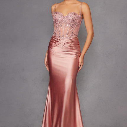 Juliet JT2531K Fitted Bodice Long Satin Sweetheart Prom Gown