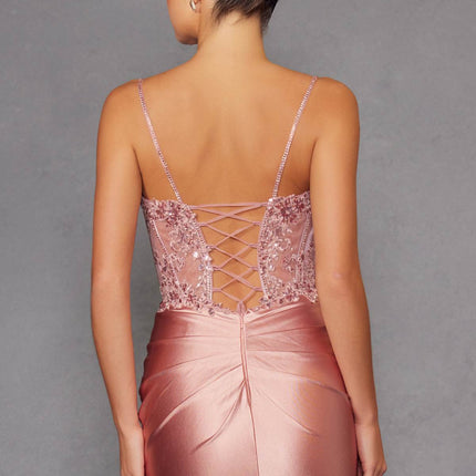Juliet JT2531K Fitted Bodice Long Satin Sweetheart Prom Gown