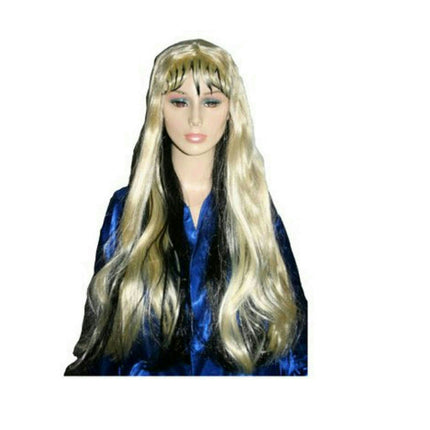 Trendy Sinister Blonde with Black Underneath Long Rocker Witch Wig with Bangs