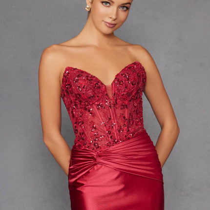 Juliet JT2534K Strapless Sweetheart Boned Corset Satin Prom Gown
