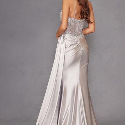 Juliet JT2535K Long Fitted Boned Corset Sweetheart Neck Side Slit Gown