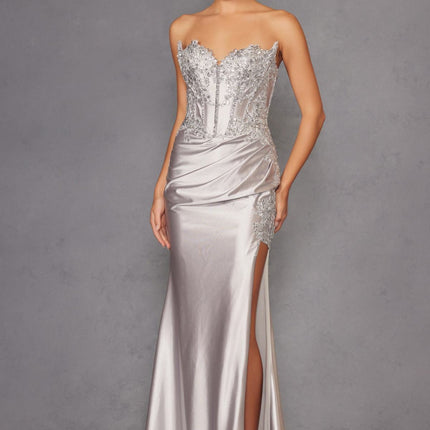 Juliet JT2536K Strapless Sweetheart Corset Back Fitted Satin Prom Gown