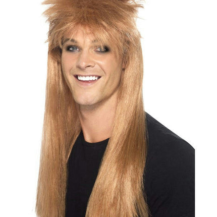 Smiffy's Men's Brown 80's Rocker Mullet Wig