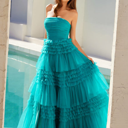 Juliet JT2542S Long Strapless Layered Tulle A-Line Gown