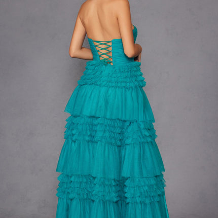 Juliet JT2542S Long Strapless Layered Tulle A-Line Gown