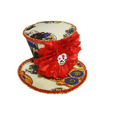 Forum Novelties Adult Day of the Dead Mini Skull and Red Flower Top Hat Clip