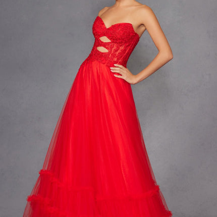 Juliet JT2561S Strapless Sweetheart Keyhole Bodice Tulle A-Line Gown